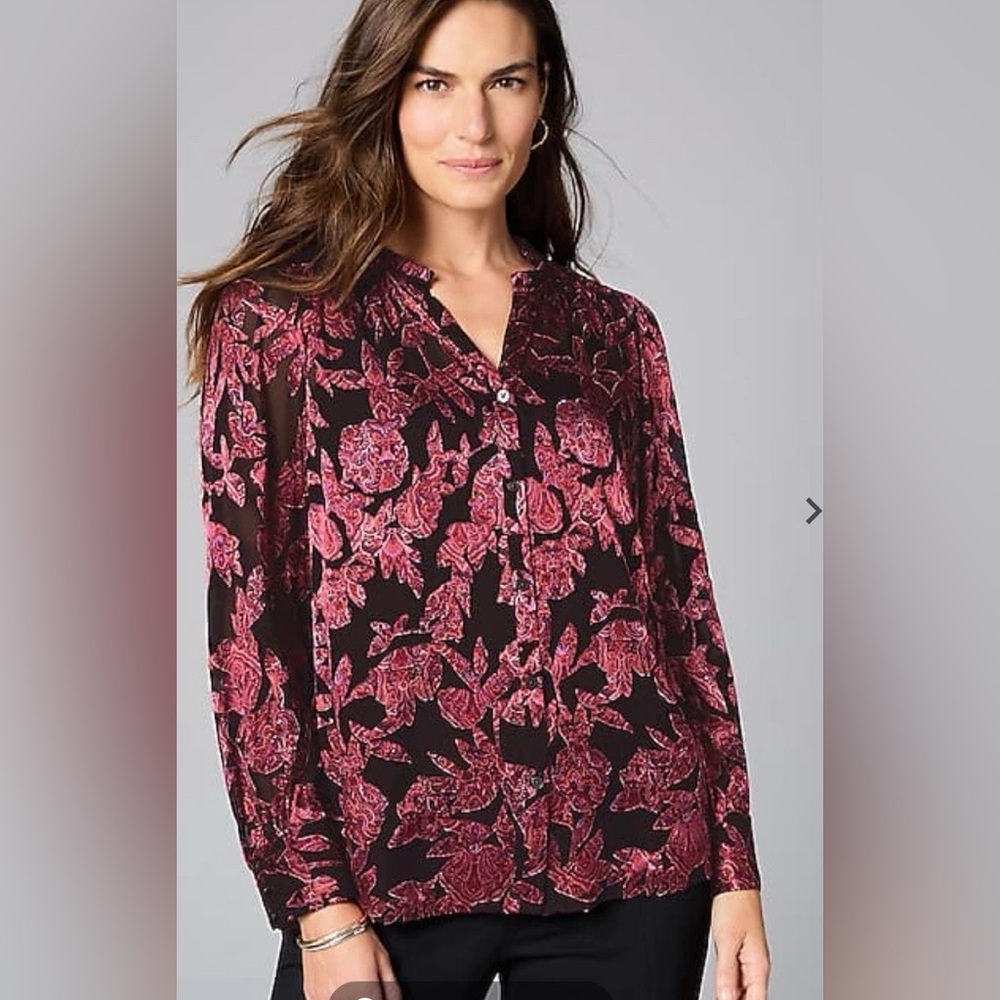 J. Jill sheer floral burnout button down paisley top